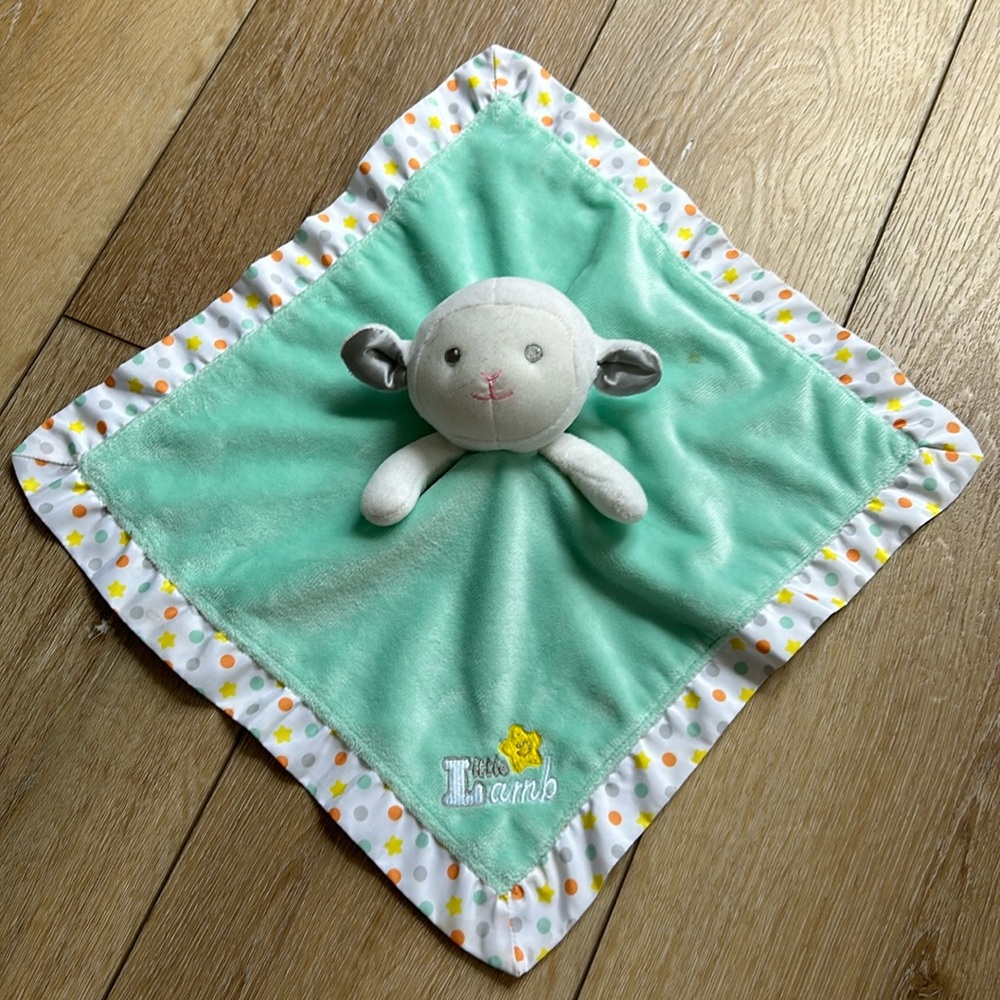 Garanimals Lamb Sheep Baby Lovey Green Little Lamb Satin Trim Polka Dots…